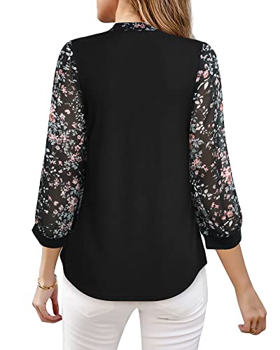 Messic Dressy Tops For Evening Wear, Womens 3/4 Sleeve Tops And Blouses Ladies Dressy Office Work Blouse Womens Business Casual Tops Flowy Swing Blouses Maternity Shirts Black Pink Medium #TOP3