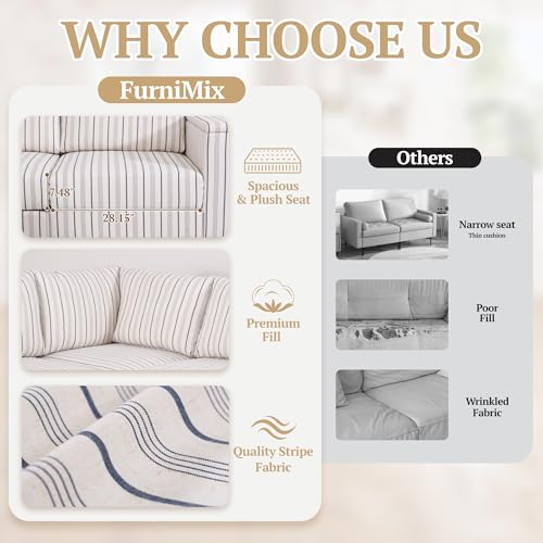 Image of 97 inch Stripe Pattern Sectional Corner Sofa with Storage Armrests & 2 Pillows, Oversized Modular Couch V-Shape Sofa Upholstered L-Shape Couch 5-Seat Sectional for Living Room, Apartment, Bedroom