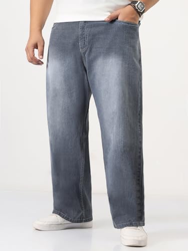Image of Urbano Plus Men's Loose Baggy Fit Washed Denim Jeans Non-Stretchable
