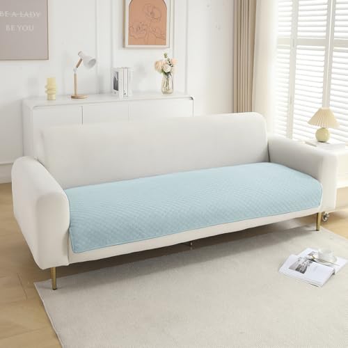HOKIPO Polyester Quilted Sofa Cover Mat for 1 Seater Sofa, Light Sky Blue (IN-716-LSBL)