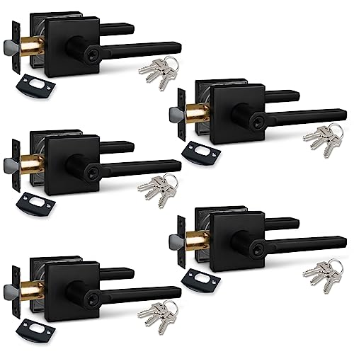 Image of NEWBANG (5Pack) Different Key Entry Lever Lock in Venetian Matt Black for Exterior Door