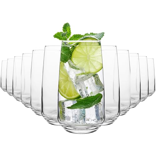 Image of Homiu Highball Drinking Tumbler Glasses | Set of 12 | 480 ML | Crystal Glasses | Highball Glasses | Drinking Glassware | Florence Collection | Dishwasher Safe