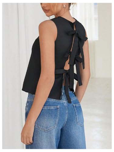 Floerns Women's Cute Crew Neck Sleeveless Tank Top Bow Tie Back Blouse Tops3