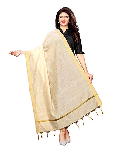 KANCHNAR Women's Solid Cotton Silk Dupatta (62FD126_Beige_One Size_Beige_Free Size)
