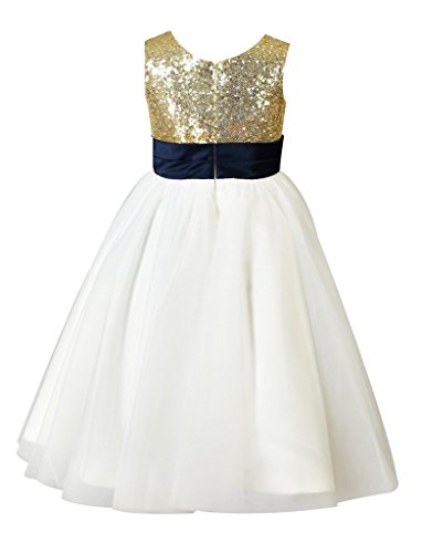 Belle House Girl's Long Champagne Dresses Tulle Sequined Flowered Gown #TOP3