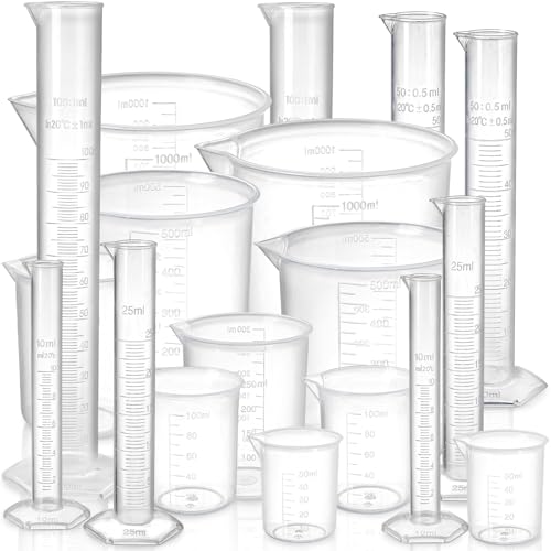 Bekith - Bekith 18 Pack Plastic Clear Graduated Cylinders and Measuring Beakers Set, 10ml, 25ml, 50ml, 100ml Cylinders with 50ml, 100ml, 250ml, 500ml, 1000ml Beakers