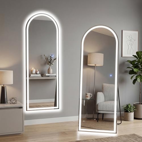 Aidoly 16"×60" Arched LED Full Length Mirror with Stand, Full Body Wall-Mount Mirror with LED Lights 3 Color Lighting, Hanging or Leaning, Floor Standing, Modern Simple Home Wall Decor