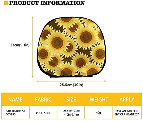 Yellow Sunflower Butterfly Printed Car Headrest Cover Full Set Of 2 Pieces Universal Headrest Cushion Cover Fit Most Vehicle Truck Suv Sedans #TOP1