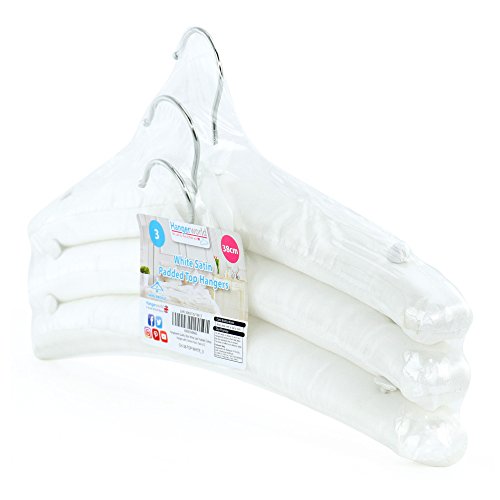 Hangerworld 3 Pack White Satin Padded Hangers With Non-Slip Buttons -15Inch Cushioned Coat Hanger For Dresses, Sweaters, Blouses, Shirts, Women's Clothing #TOP6