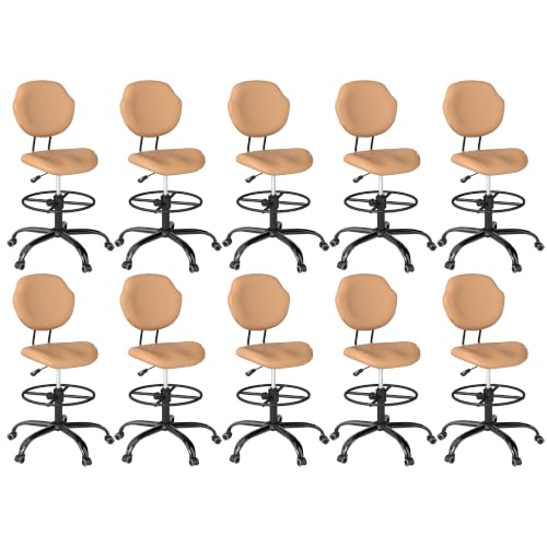 Image of Drafting Chair with Back Support, Tall Desk Rolling Stool(Khaki, Set of 10)