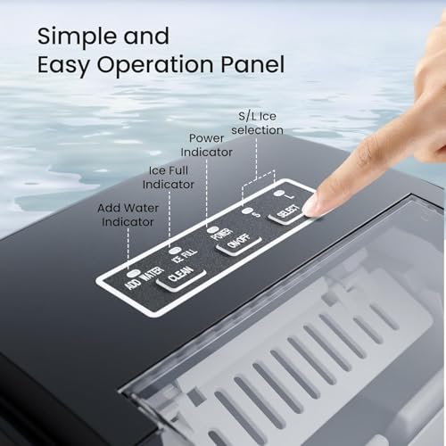 Kismile Ice Makers Countertop with Handle,26Lbs/24H,9 Cubes in 6 Mins,2 Sizes of Bullet Ice,Portable Ice Machine with Self-Cleaning for Home,Kitchen(Black)