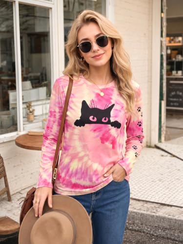 Image of JINTING Cat Shirts for Women - Loose Fit Lightweight Long Sleeve Graphic Autumn Outfits Printed Blouse Casual Tops