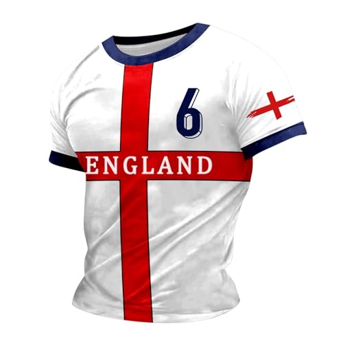 Mens England Print T Shirt Short Sleeve Crewneck Casual Tee Top British Flag Graphic T Shirt for Football Rugby Fan St GeorgeDay WorIdCup Summer Streetwear Tall Size Top Tees (Brick Red, L)