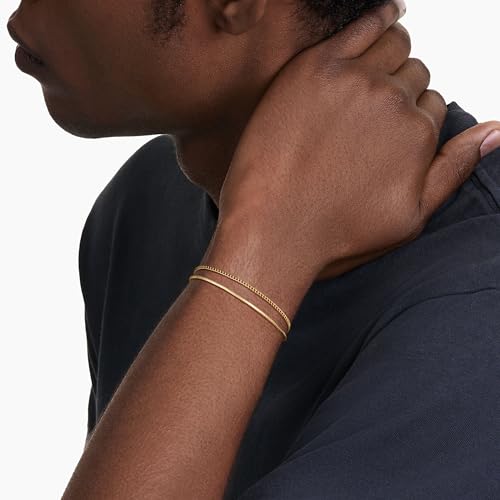 Moodear Stack 6.5-8In Mens Bracelet Set - Dainty 14K Gold Plated 2mm/5mm Snake Cuban Figaro Chain Bracelets for Men Jewelry Gift4