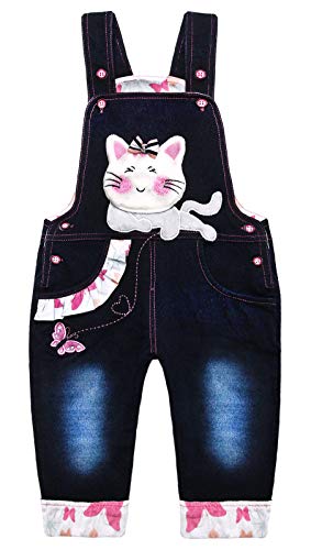 KIDSCOOL SPACE Baby Cotton 3D Cartoon Cat Soft Knitted Jeans Overalls,Blue,18-24 Months