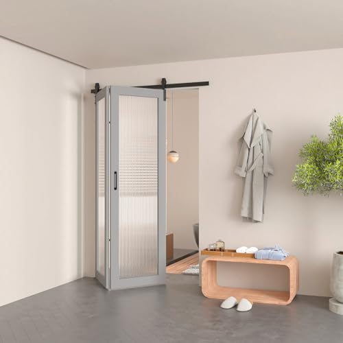 DonYoung 52\" Bifold Barn Door Hardware Kit for 2 Doors, Fit Double 24\" Bifold Door Panels, Heavy Duty Side Mounted Roller for Smooth Sliding, Space-Saving Solution (Doors Not Included) - Thumbnail 7
