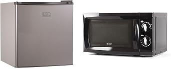 BLACK+DECKER BCRK17V Compact Refrigerator Energy Star Single Door Mini Fridge with Freezer, 1.7 Cubic Ft., VCM, Silver & Commercial Chef Countertop Microwave Oven, 0.6 Cu. Ft, Black