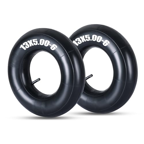 FLKQC 2 Pack 13x5.00-6 Heavy Duty Inner Tubes with TR-13 Valve Stem Replacement Lawn Mower Tire Tubes for Tractors Wheelbarrows ATVs Go Karts & More (13x5.00-6 TR-13)