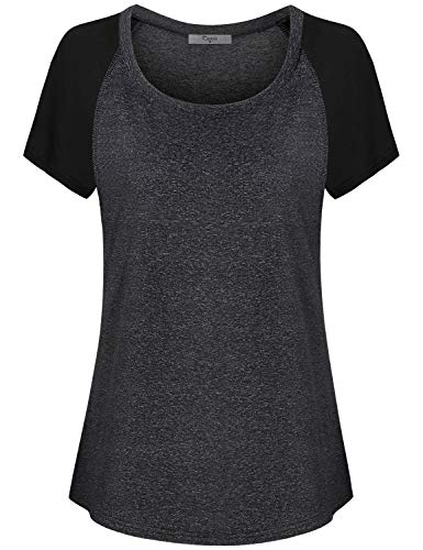 Cestyle Workout Tops For Women, Ladies Athletic Shirts Short Sleeve Yoga Wear Round Neck Flattering Trainning Lightweight Knit Leisure Gym Clothes Dark Grey Medium #TOP29