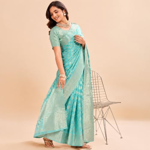 Image of Organza Silk Saree Wedding For Women Banarasi Sadi Original Kanchipuram Pure Rich Pallu Sari With Blouse Piece