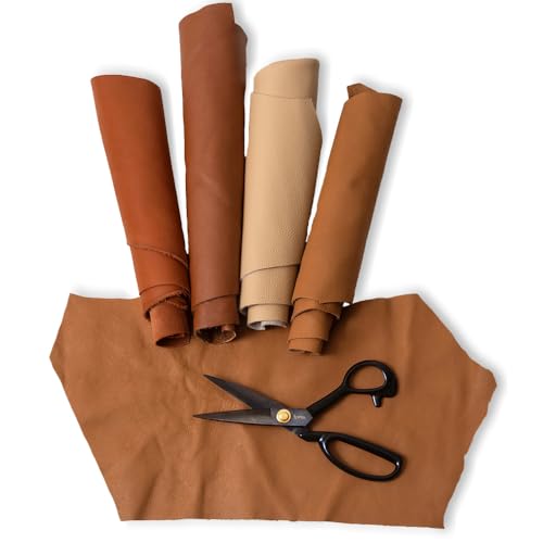 IPEA 500 Grammes Chutes de Cuir Véritable couleur Marron Clair - Made in Italy - Découpes dans Différentes Formes Nuances, Épaisseurs - 4 Coupelles de Cuir...