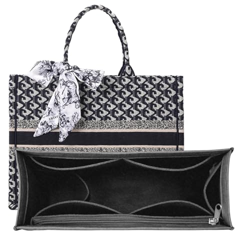 TUKYWAN Purse Organizer for Dior Book Tote, Premium Felt Insert with Multiple Pockets (Dark Gray, MINI)