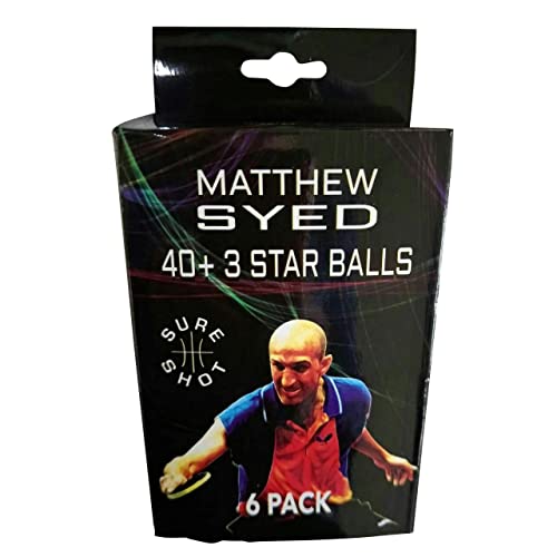 Sports Innovation Sure Shot Matthew Syed 3 Star Plastic Table Tennis Balls (Pack of 6) - White