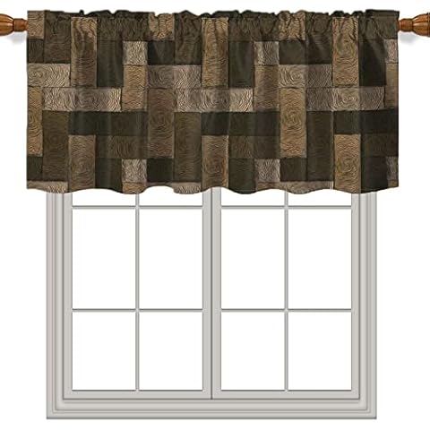 Fanjanmey Nature Theme Valance Curtain,Geometric Pattern Kitchen Curtains Rod Pocket Window Treatment Valance for Bathroom Basement,Brown Beige,60 x 18 in Cover