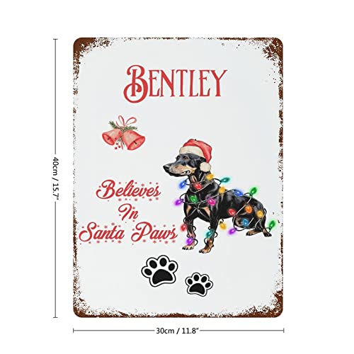 Believe In Santa Paw Tin Signs Merry Christmas Dogs Cats Paw Tin Plaque Plate Retro Vintage Metal Signs Customized Outdoor Vintage Wall Decor Art 12"X16" #TOP1