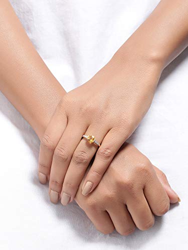 YoTreasure 10K Yellow Gold Citrine & London Blue Topaz Gemstone Ring | Engagement & Birthstone Jewelry for Women | Available in Sizes 6-102