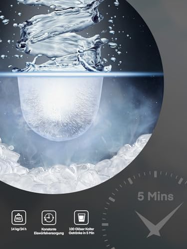 Bild 2 - FOHERE Eiswürfelmaschine 14kg 24 Stunden, Eiswürfel in 5 Min, 2 Größen von Bullet Ice, Selbstreinigender Eiswürfelbereiter mit Griff, Eisschaufel u. Korb, Ice Maker für Party Büro RV (Tiefschwarz)