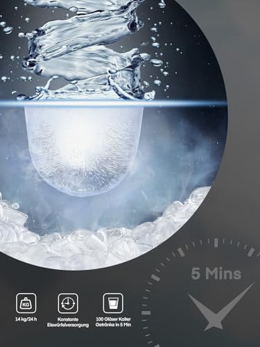 Foto von FOHERE Eiswürfelmaschine 14KG, Ice Maker Klein mit Griff, Selbstreinigend