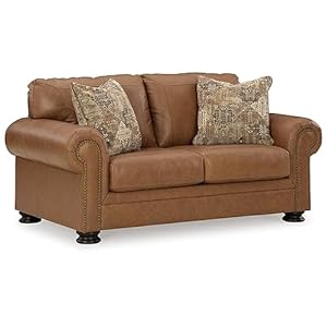 Signature Design by Ashley Carianna Classic Leather Match Loveseat with Nailhead Trim, Dark Brown