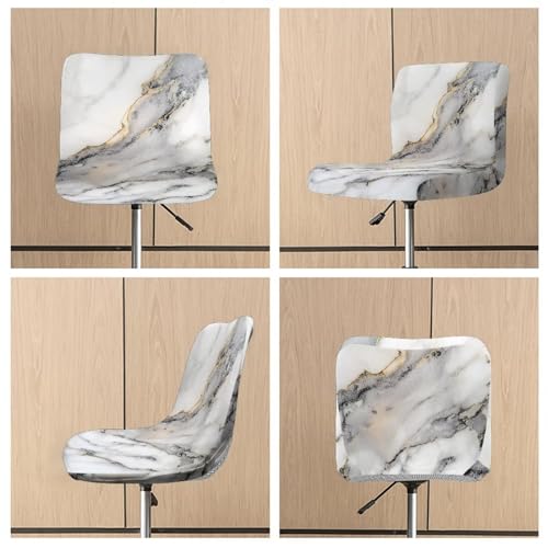 Image of White Marble Bar Stool Covers with Backs Dust Proof Bar Stool Chair Covers Stain Resistant Dining Room Square Swivel Barstool Chair Seat Set of 2