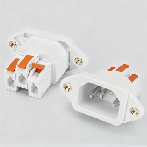Image of RUNCCI-YUN 2 PCS 3 Pin C14 IEC Power Connector (orange handle)10A 250V C14 Panel Mount Power Connector,threaded hole,for PC, power supply, devices(white)
