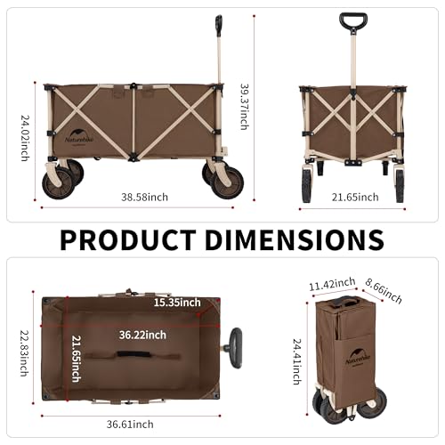 Naturehike Carrinho dobrável dobrável de 280 L, capacidade de 150 kg, carrinho utilitário dobrável a