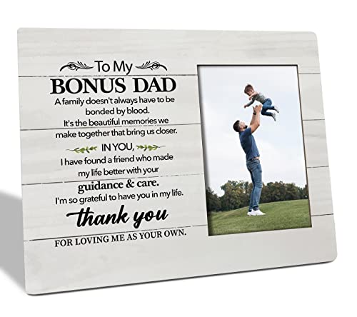 HALUOSI To Bonus Dad Gifts Picture Frame, Thank You for Loving Me As Your Own, Tabletop Picture Frame Plaque Gift, Appreciation Gift for Step Dad, Photo Frame Gift for Adopted Dad, Gift for Bonus Dad