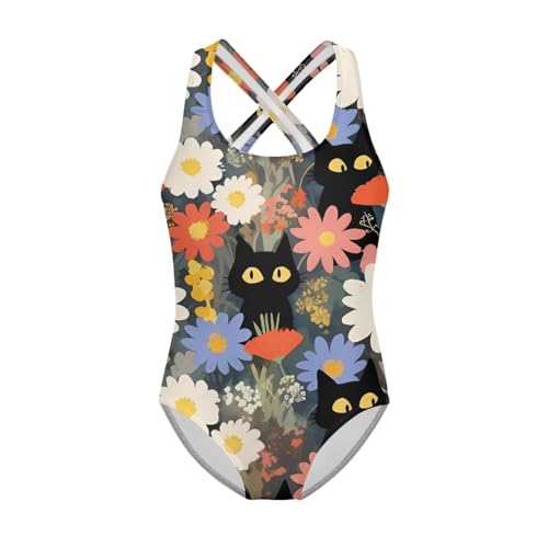 Image of Girls One Piece Swimsuits Teens Sleeveless Back Cross Strap Bathing Suit Kids Quick Dry Cute Beach Swimwear(5-14)