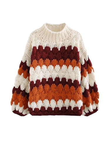 ZAFUL Womens Cute Sweaters Trendy 2025 Color Block Pullover Sweater Cable Knit Jumper Tops