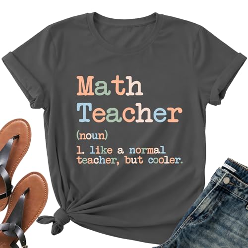 Math Teacher Shirts for Women-Teaching Life Short Sleeves Cute Teacher Appreciation Tee Tops A-Grey
