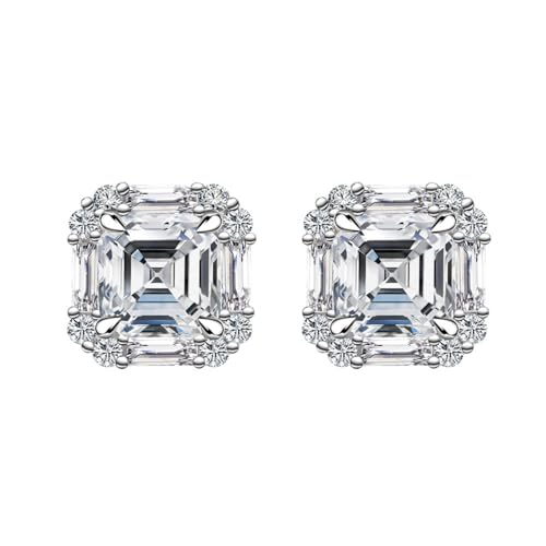 Boucles d'oreilles à tige en argent 925 pour femme avec pierre verte coupe Asscher