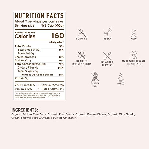 Purely Elizabeth Superfood Oats - Gluten-Free Oats & Non-Gmo Project Verified | 100% Vegan & Packed With Protein & Fiber | Original - 10Oz #TOP1