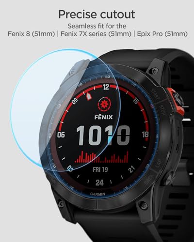 Spigen Película de vidro temperado [GlasTR EZ FIT] projetada para Garmin Fenix 7X Solar/Fenix 7X Sap