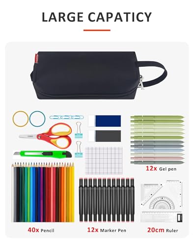 Image of Fmeida Pencil Case Pouch Black - Initial A Zipper Pencil Pouch Portable Pencil Bag Simple Office Stationery Pouch with Handle - Personalized Gift