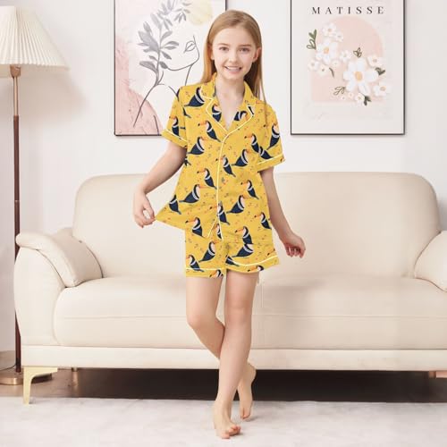 ALAZA Toucan Bird Yellow Satin Pajamas Set Short Sleeve Button Down Sleepwear Summer Pjs 2 Piece3