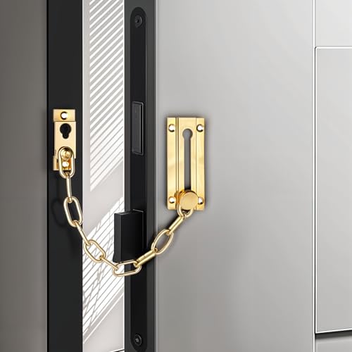 Tür Sicherheitskette Messing Türkette Türsicherheitskette Door Chain Lock Türkettenschloss mit Schraube Innen Türketten Sicherheitsschloss für Haus Hotel Innentüren und Fenster (Gold)