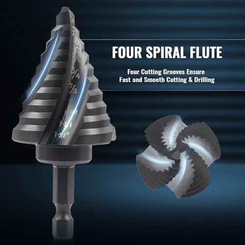 image for ZELCAN Step Drill Bit Set, 5PCS Four Spiral Flute Step Bits for Metal,