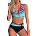 Yutdeng Maillots de Bain Femmes 2 Pieces Crossover Push Up Bikini Sets Tribal Print Ensemble de Tankini Dos Nu Croix Maillots Deux Pièces Froncé Bas de Bikini Taille Haute Imprimé,Bleu,S