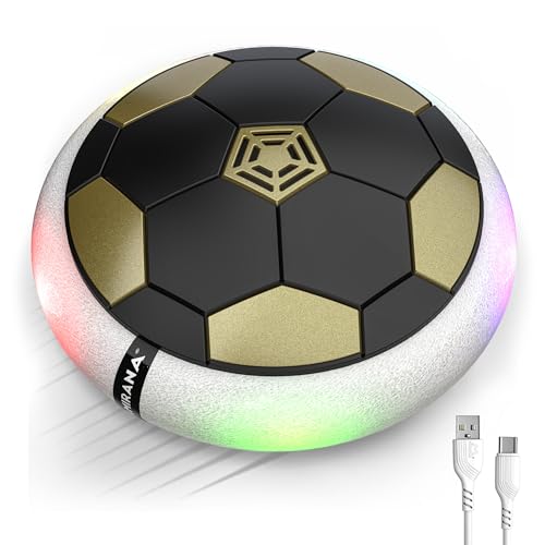 Image of Mirana Air Football Smart Toy for Kids | 3-Mode USB Type-C Rechargeable Hover Ball | Indoor Electric Hoverball with LED Lights | Birthday Gift for Boys & Girls 2 3 4 5 6 7 8 9 10 Years (Black-Golden)