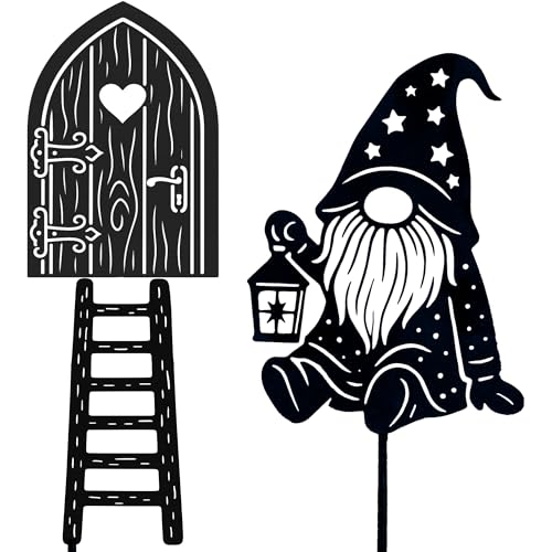 KRONLY Wichteltür mit Leiter & Wichtel mit Laterne – 3-TLG....